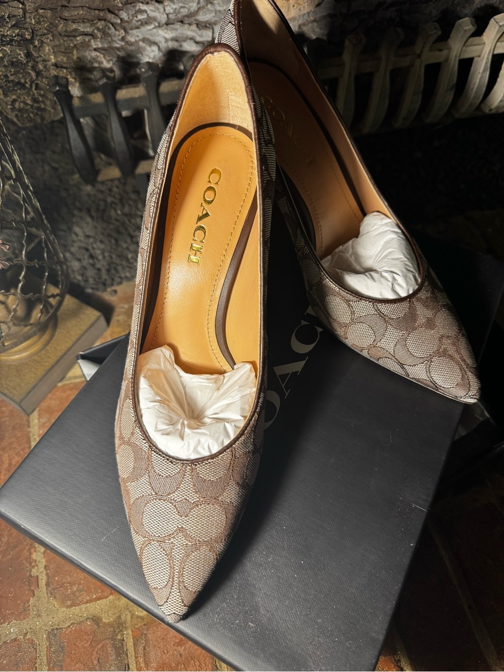 Coach Brown Signature Pointed Toe Heels